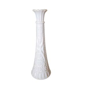 Anchor Hocking Stars and Bars White Milk Glass Bud Vase Scalloped Rim 9"